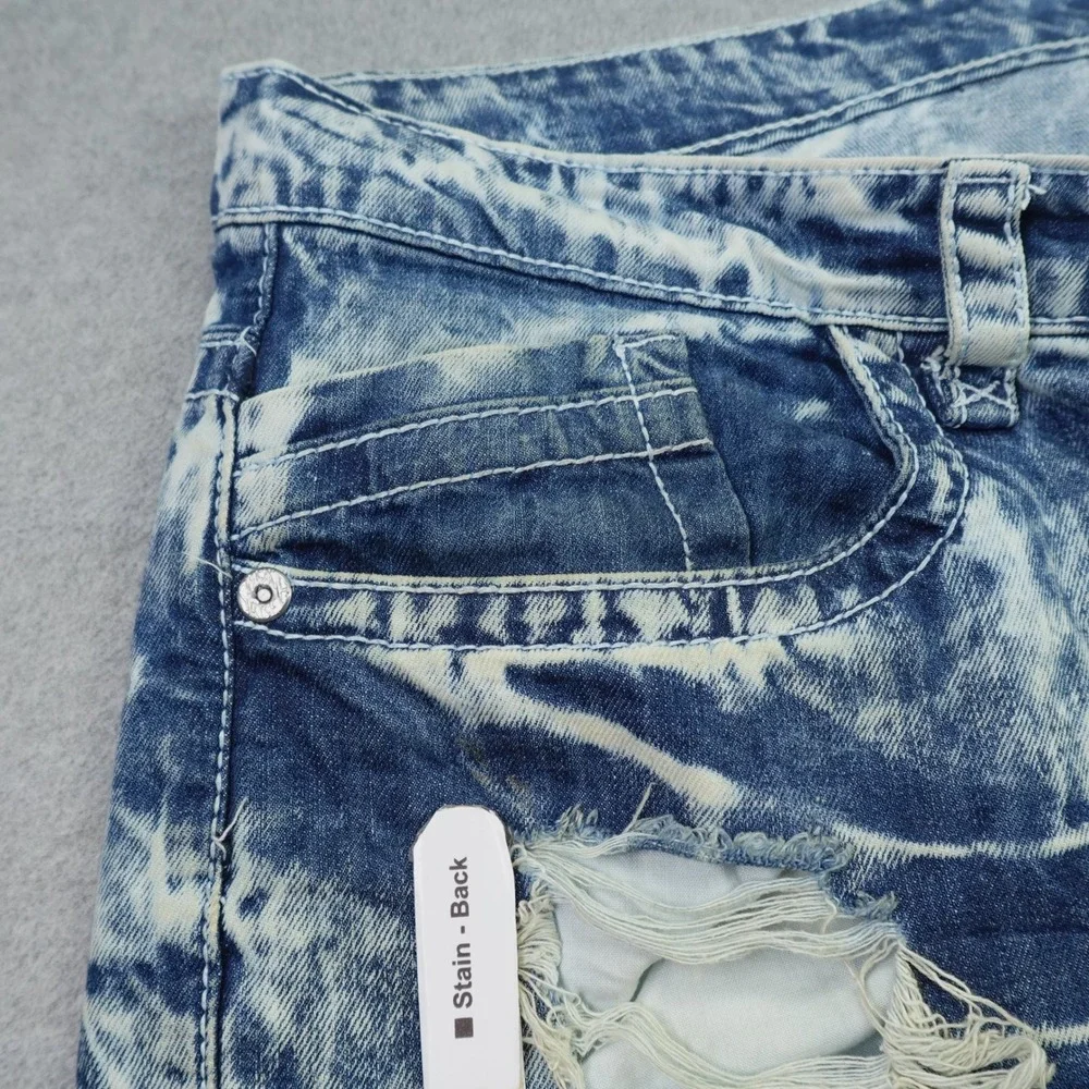 Smoke Rise Denim Shorts Mens 40 Blue Acid Wash Distressed Raw Hem Jean